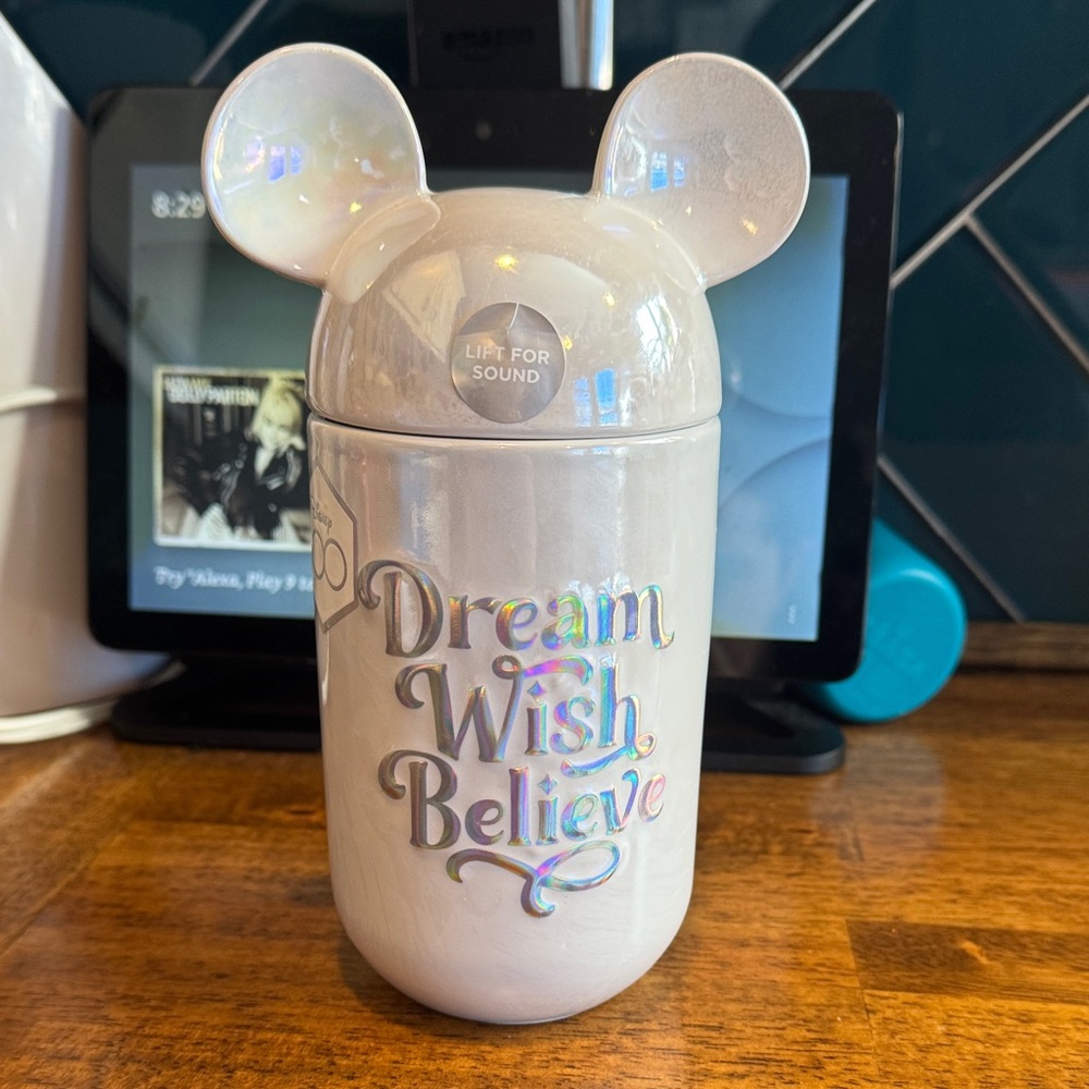 Disney Silver Mug with Mickey Ears and Colorful Text